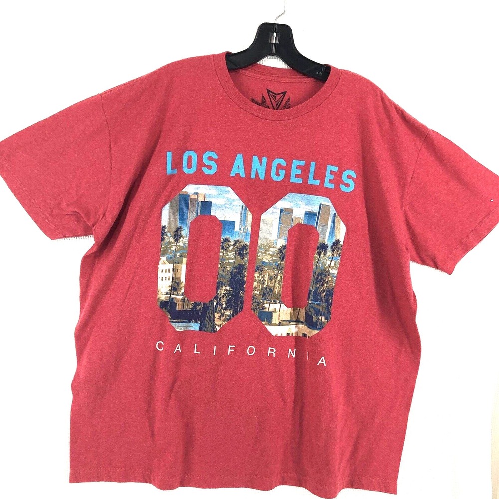 Univibe Men's LA T-Shirt 2XL Red Short-Sleeve Graphic Crewneck LA California 00